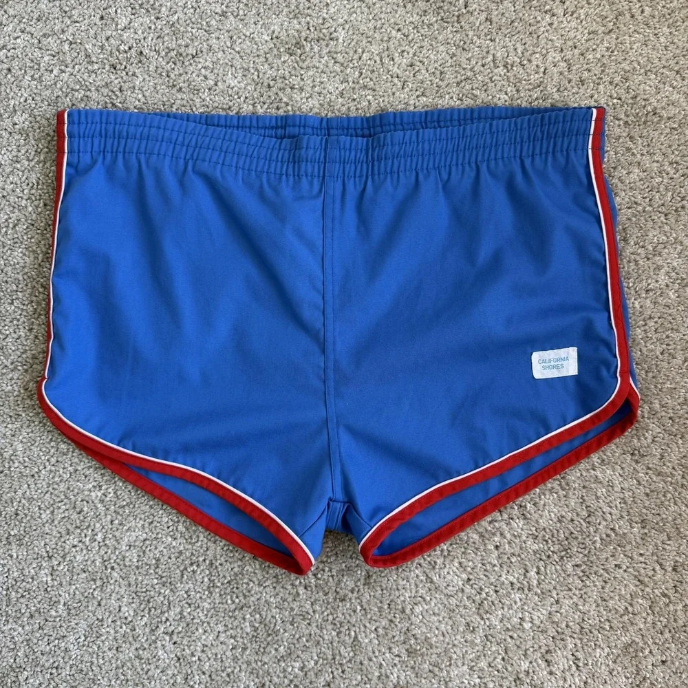 Vintage California Shores Swim Shorts Men Medium Running Lined Trunks Drawstring